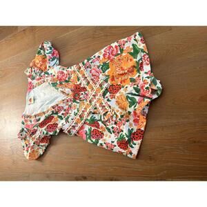 Farm Rio  Multi Floral Romper with Belt Vibrant Summer 100%Cotton US Small